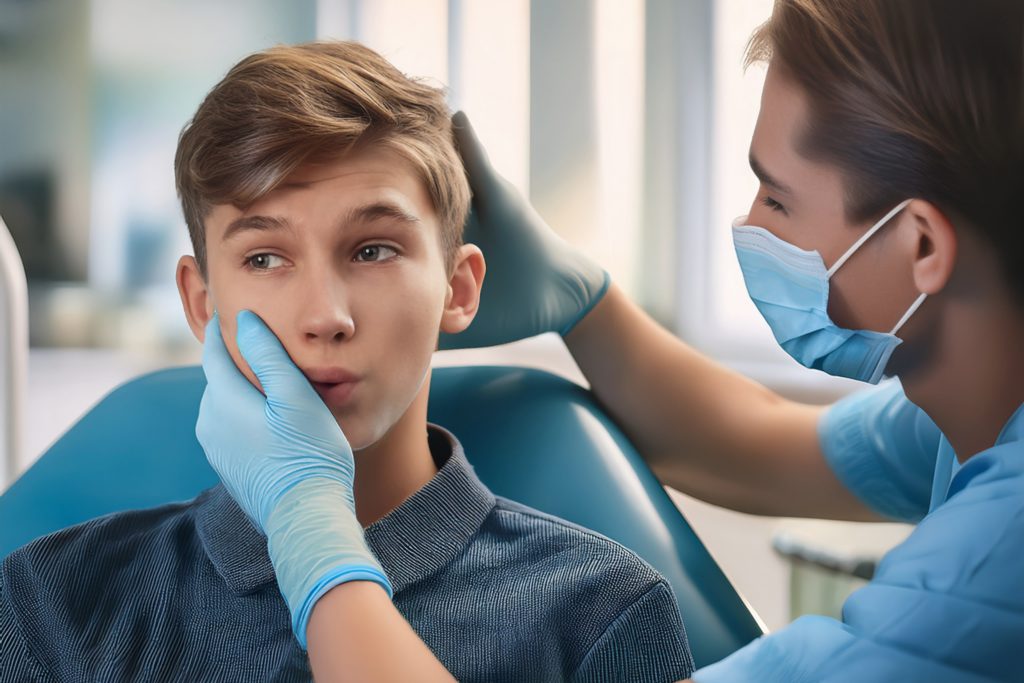Nervous teenage boy at the dentist